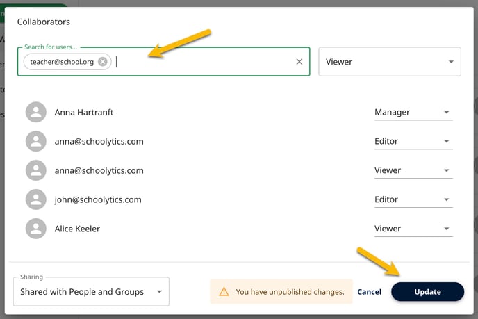 Add email and press update