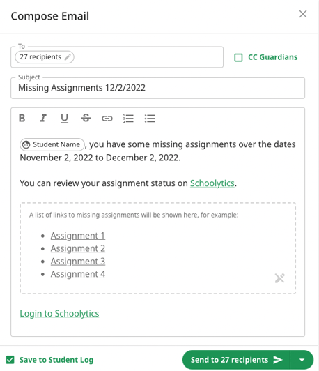 Bulk Missing Assignments Email Inconsistent Header