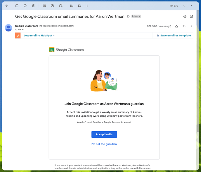 Google Classroom Guardian Invite Email