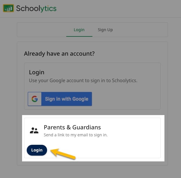 Parent Login Step 1