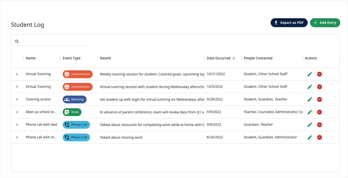 Student Log View-2