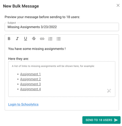 bulk missing assignments message
