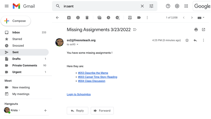 bulk missing assignments sent