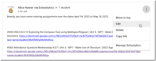 Edit the Stream announcement from Schoolytics to add an Image